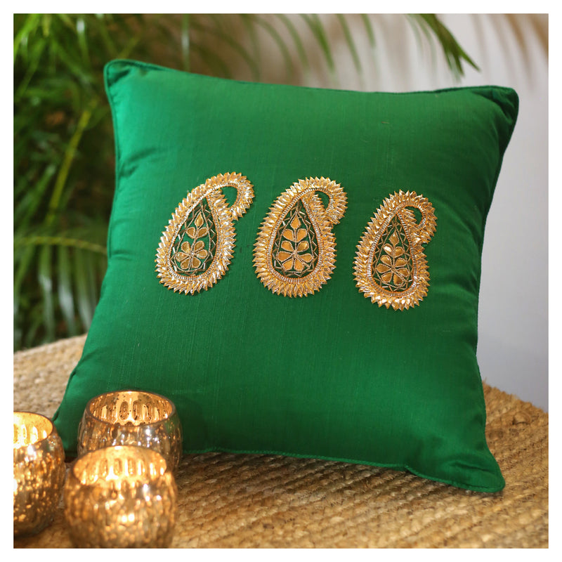 Paisley Motif Cushion - Green