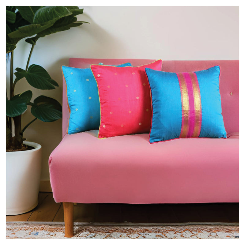 Festive Pink & Turquoise Cushions - Set of 3