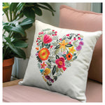 Floral Embroidery Heart Cushion