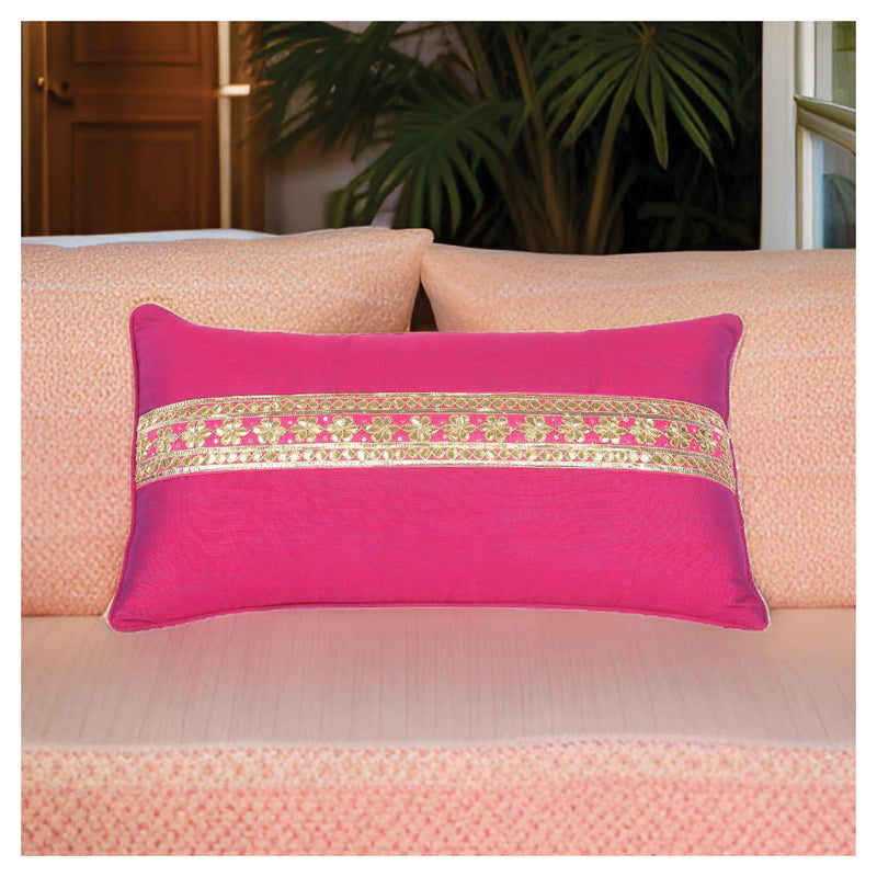 Festive Cushion with Gota Embroidery - Deep Pink