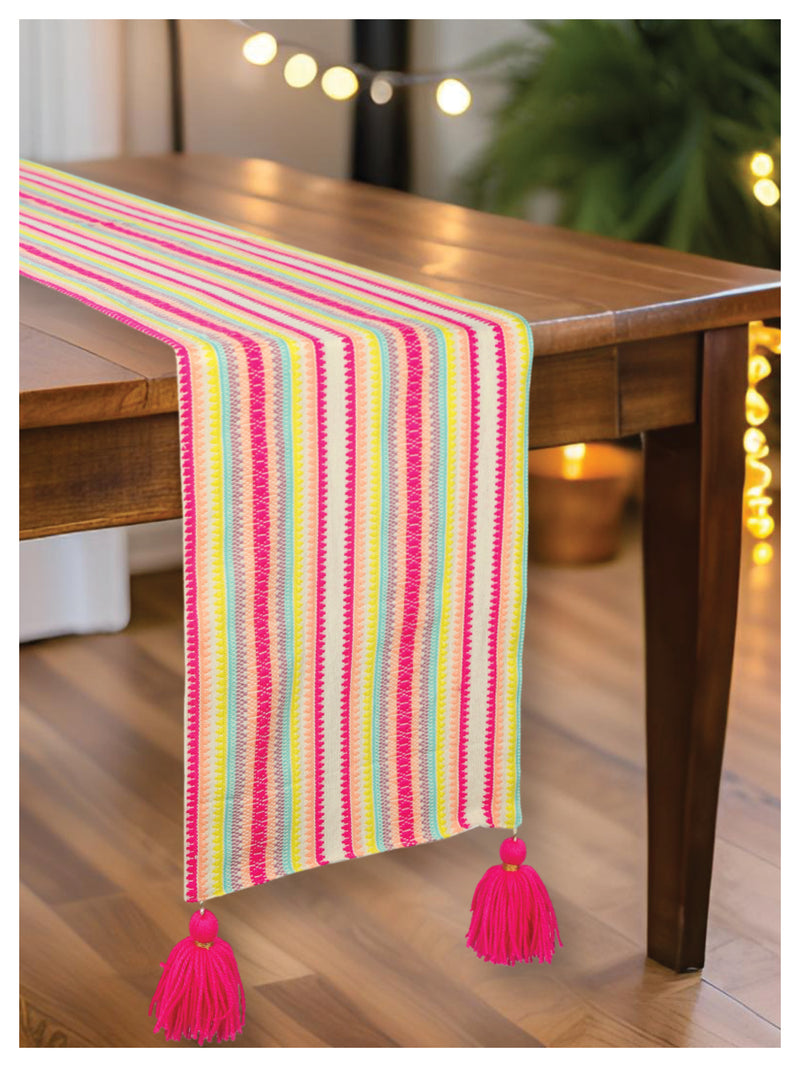 Vibrant Striped Table Runner with Tassels