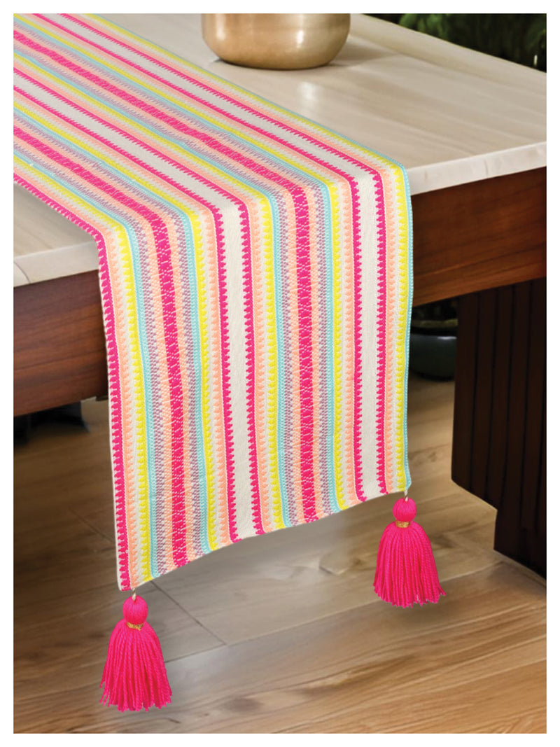 Vibrant Striped Table Runner with Tassels